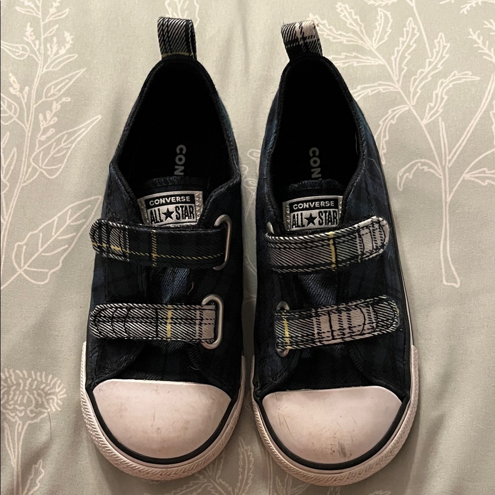 Converse Kids Gently Used Black/Green Plaid Sneakers